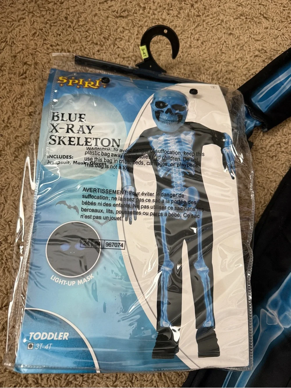 Blue X-Ray Skeleton Kids Costume with Mask/gloves